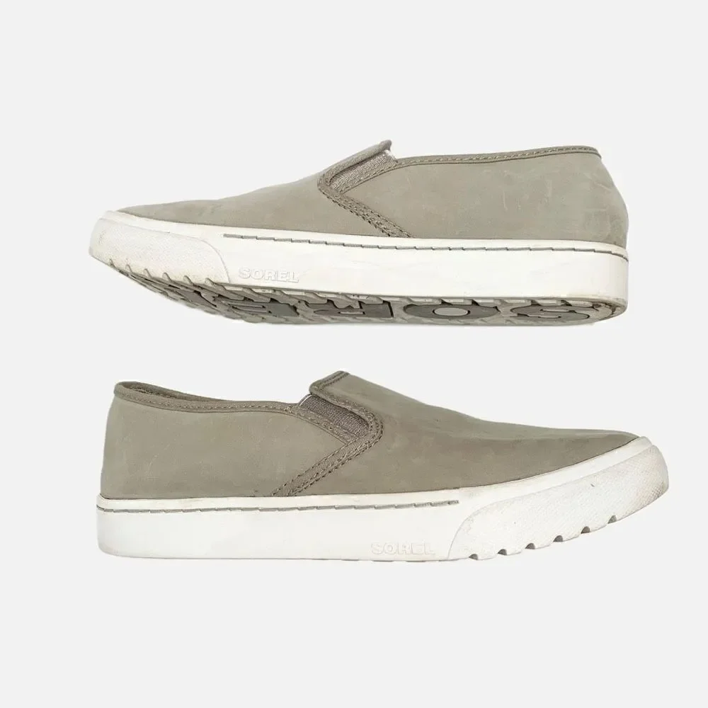 Sorel Campsneak Gray Green Suede Leather Slip On Flats Sneakers Women’s Size 8.5